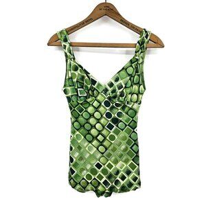 Vtg 60s Sirena Swimsuit Womens One Size USA Green Bathing Suit Padded Cups